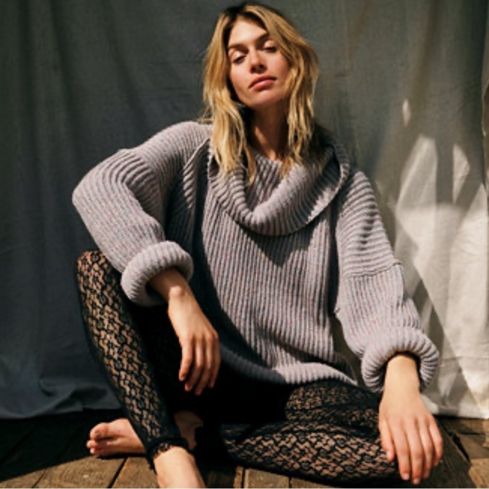 Free People Leo Oversized Tunic Sweater Gray Western Boho Minimalist Womens L